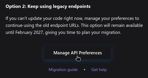 a button that says Manage API Preferences